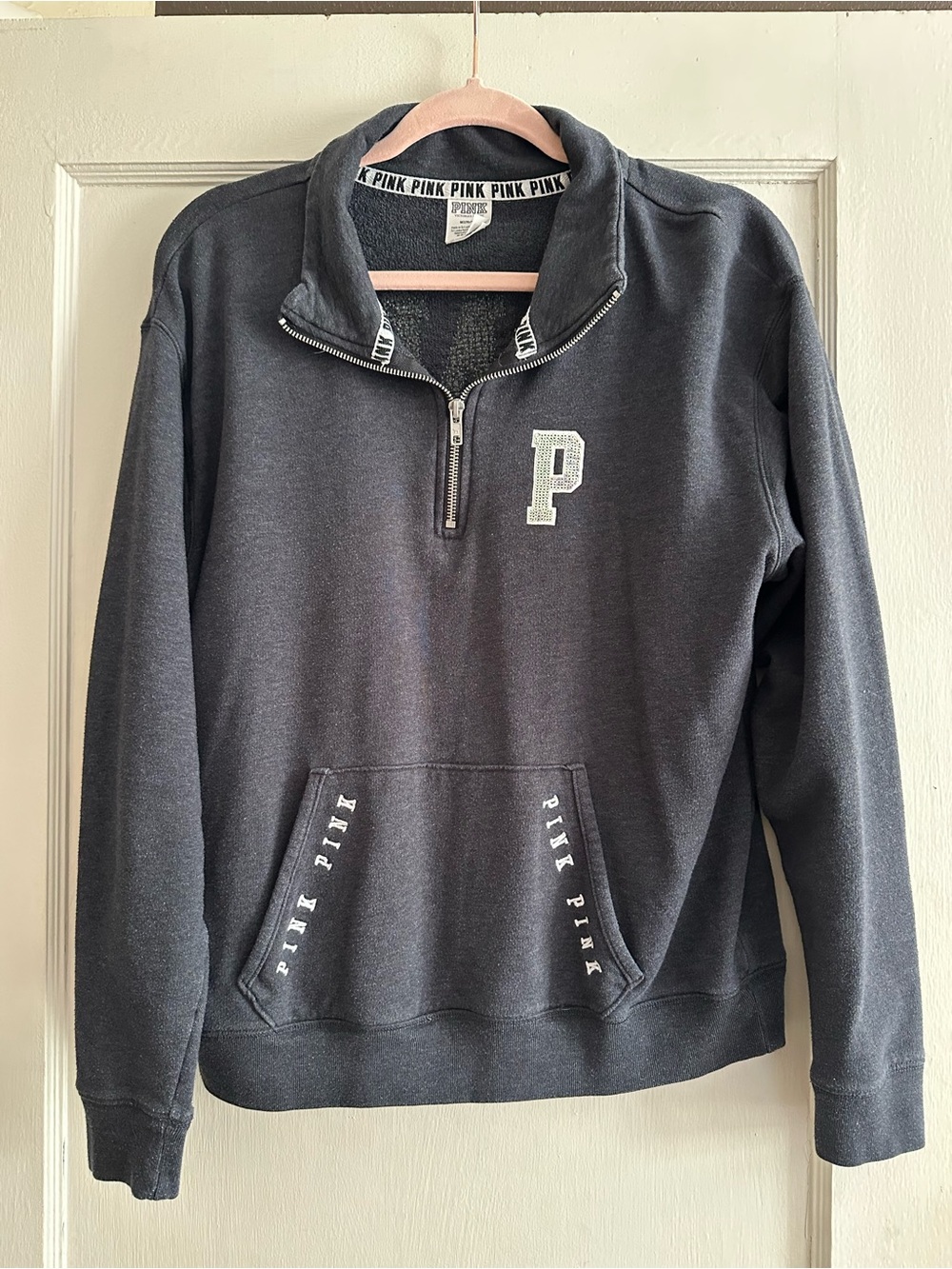 PINK Victoria's Secret Quarter-Zip Sweatshirt in Charcoal Gray